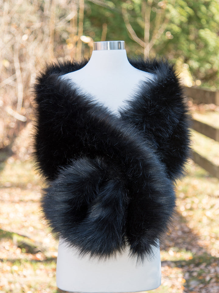 Women's Black Faux Fur Wrap Bridal Formal Evening Stole