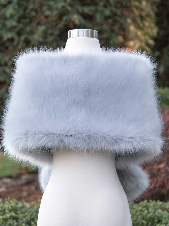 Women's Dusty Blue Faux Fur Wrap Bridal Evening Stole