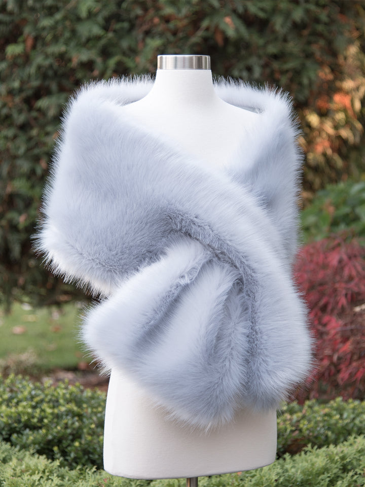 Women's Dusty Blue Faux Fur Wrap Bridal Evening Stole