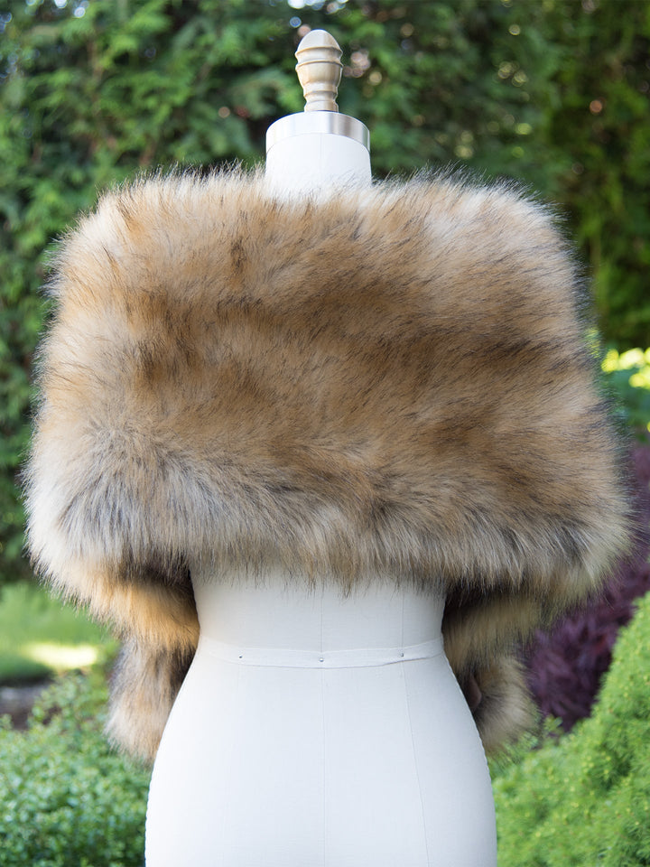 Women's Brown Faux Fur Wrap Bridal Wedding Evening Stole