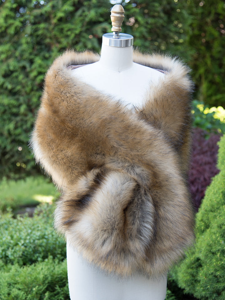 Women's Brown Faux Fur Wrap Bridal Wedding Evening Stole
