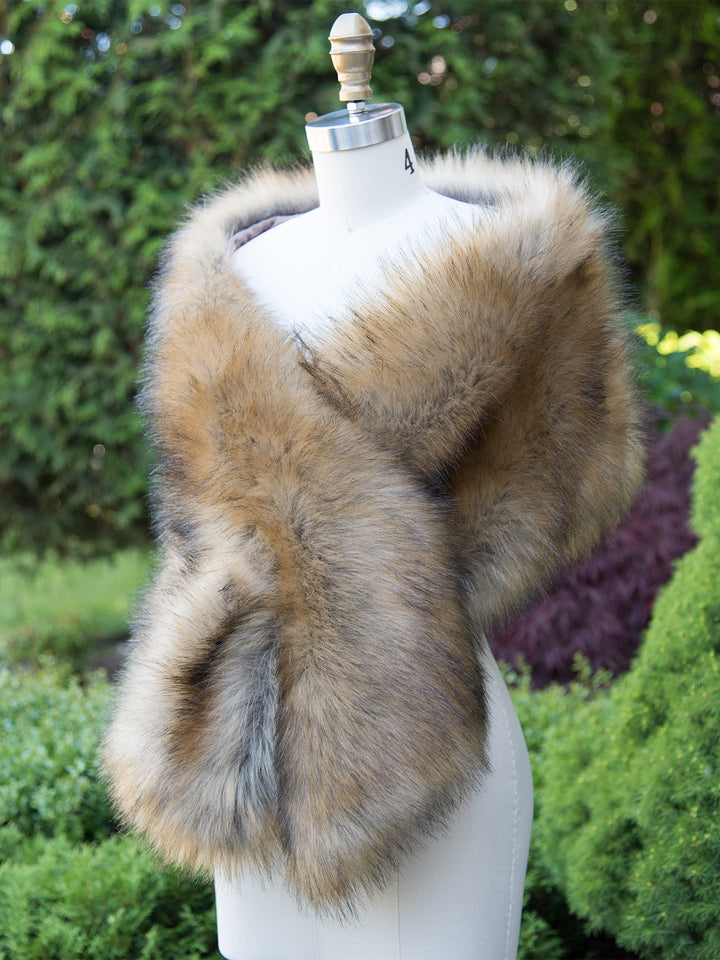 Women's Brown Faux Fur Wrap Bridal Wedding Evening Stole
