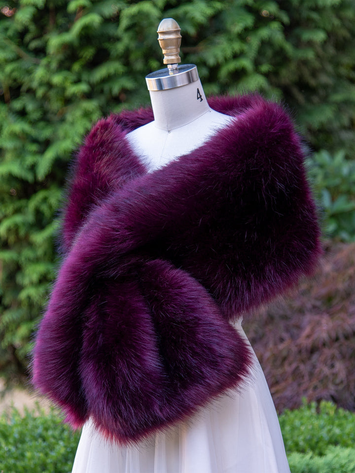 Women's Purple Plum Faux Fox Fur Wrap Evening Bridal Stole