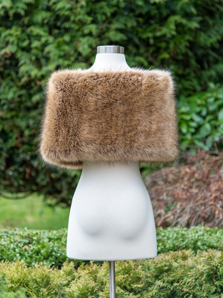 Women's Brown Faux Fur Wrap Shawl Winter Evening Stole