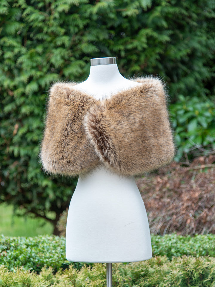 Women's Brown Faux Fur Wrap Shawl Winter Evening Stole