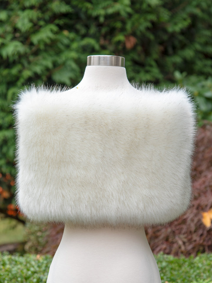 Women's Ivory Faux Fur Wrap Shawl Bridal Wedding Stole