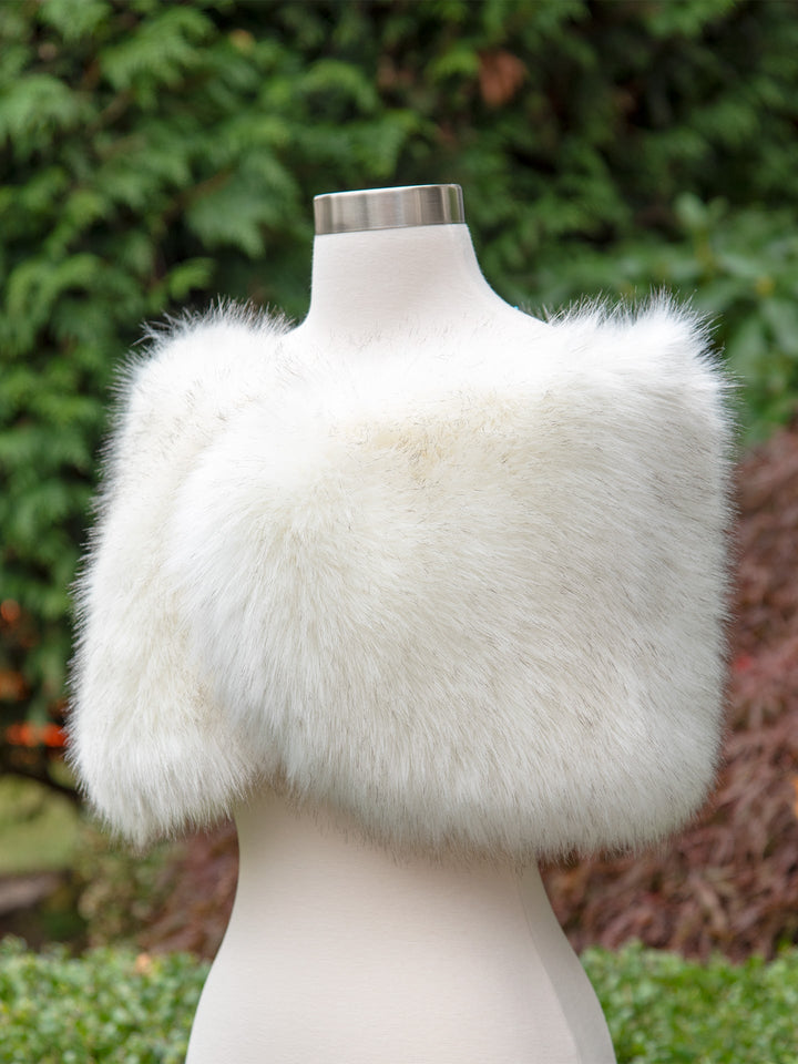 Women's Ivory Faux Fur Wrap Shawl Bridal Wedding Stole