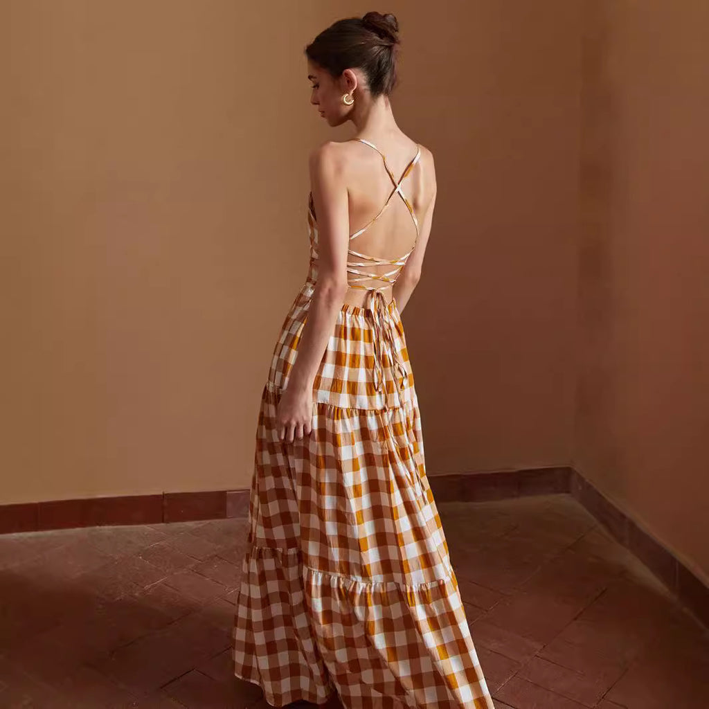 Women's Striped & Plaid Long Skirt – Temperament Commute Sleeveless Maxi Skirt-HighTouch