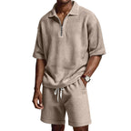 Men's Zip-Up Short-Sleeve Shorts Set-HighTouch