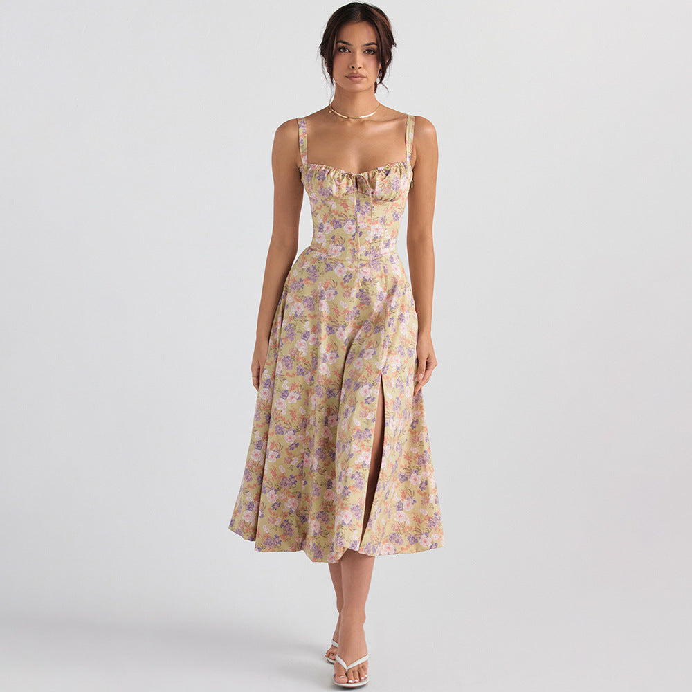 Seaside Vacation Sling Back Cross Tied Slim Fit Overknee Dress-HighTouch