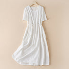 Women's Cotton & Linen Dress |Japanese Korean Casual A-Line Midi-HighTouch