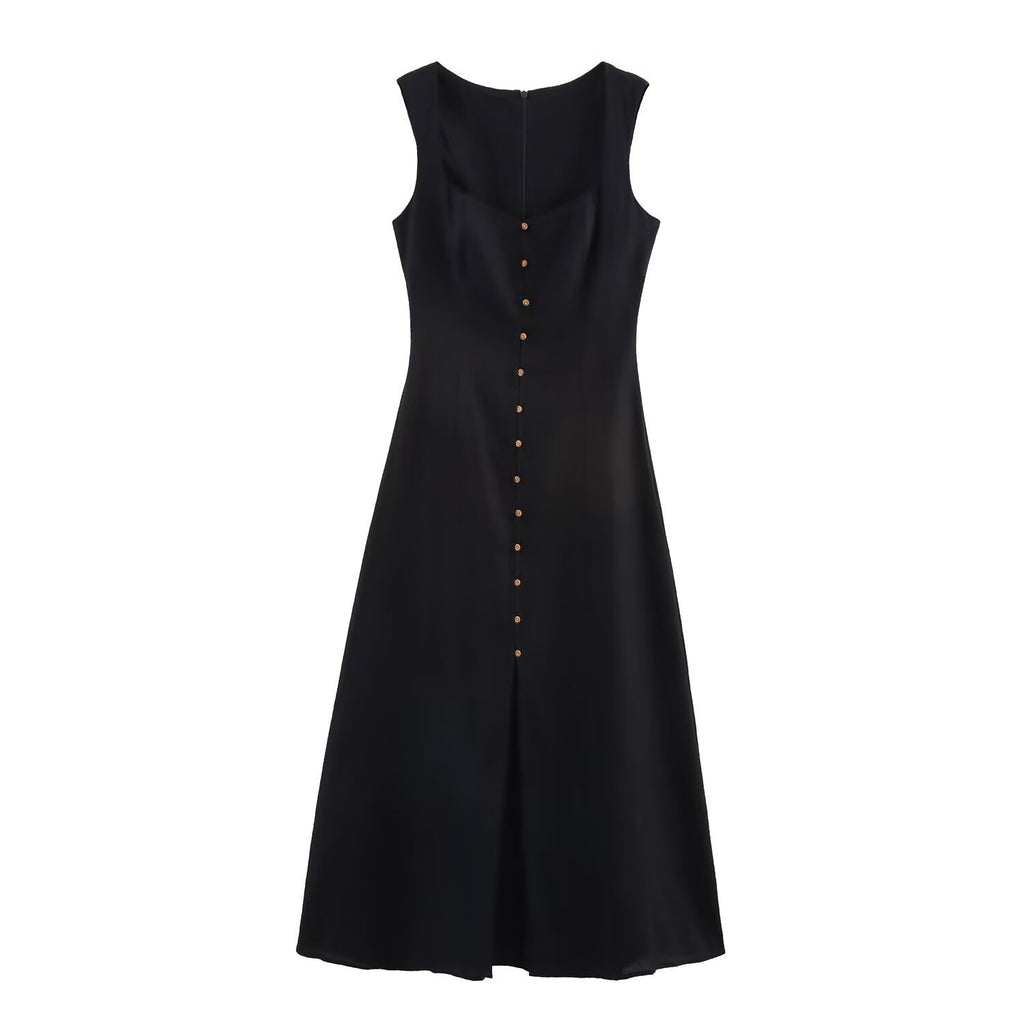 Women's Fresh Sweet Strappy Dress – Collage Stitching Zipper Detail-HighTouch