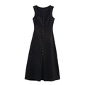 Women's Fresh Sweet Strappy Dress – Collage Stitching Zipper Detail-HighTouch