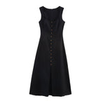 Women's Fresh Sweet Strappy Dress – Collage Stitching Zipper Detail-HighTouch