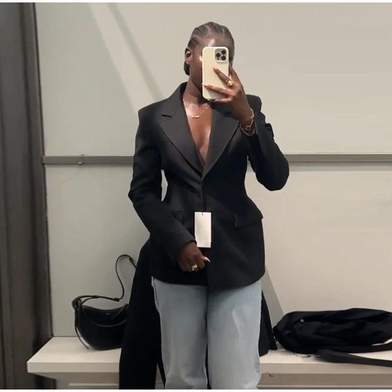 Plus Size Black Suit Coat-HighTouch