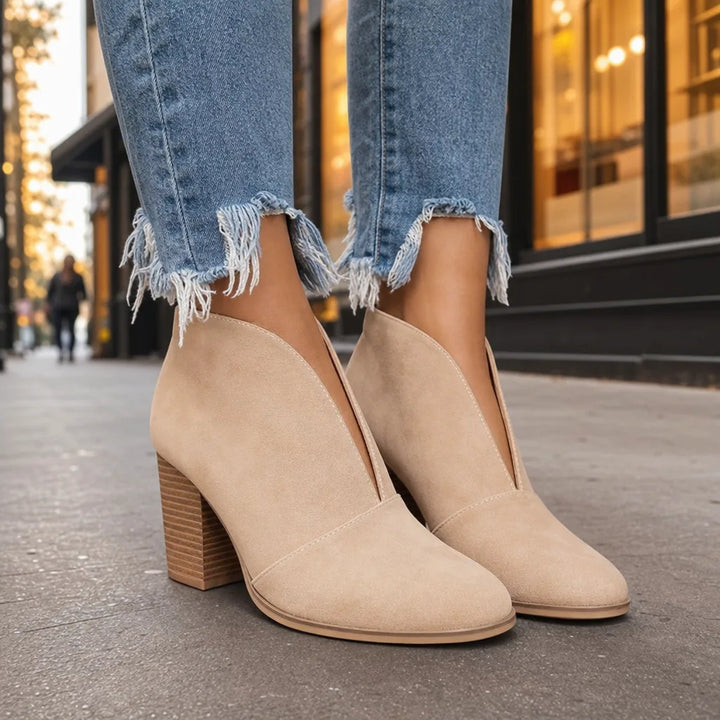 Women's Fall Ankle Booties - Low Block Heel Lea