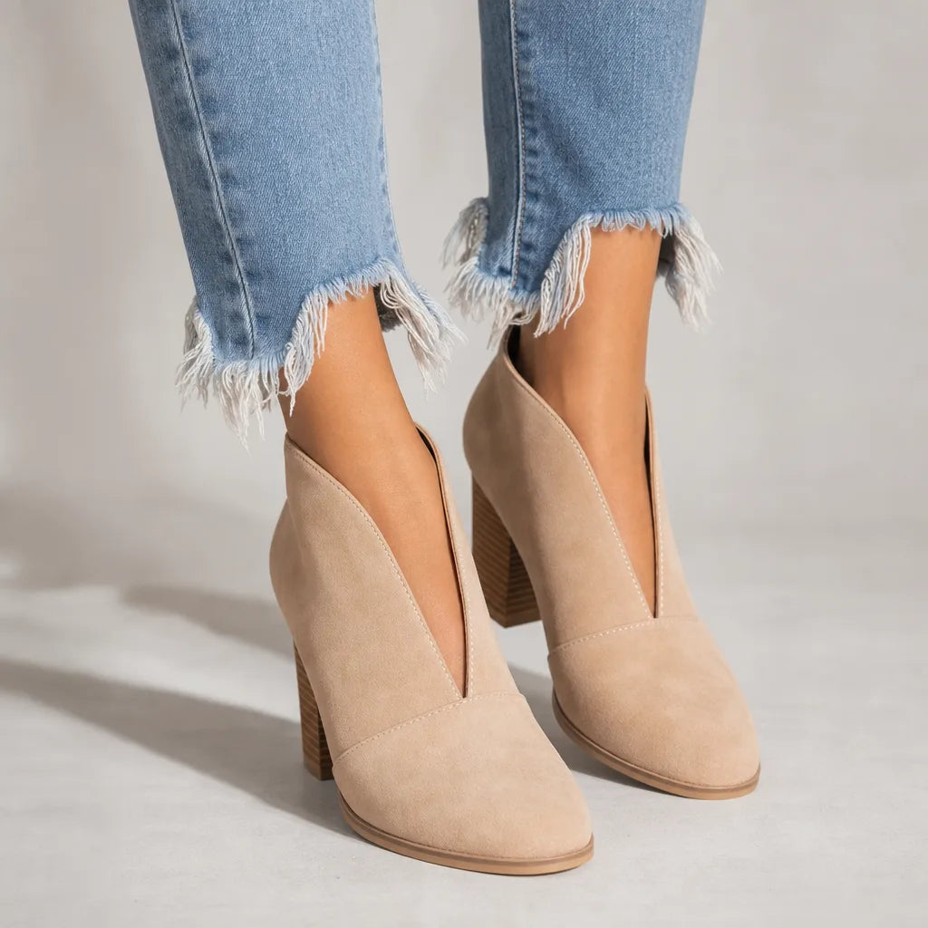 Women's Fall Ankle Booties - Low Block Heel Lea
