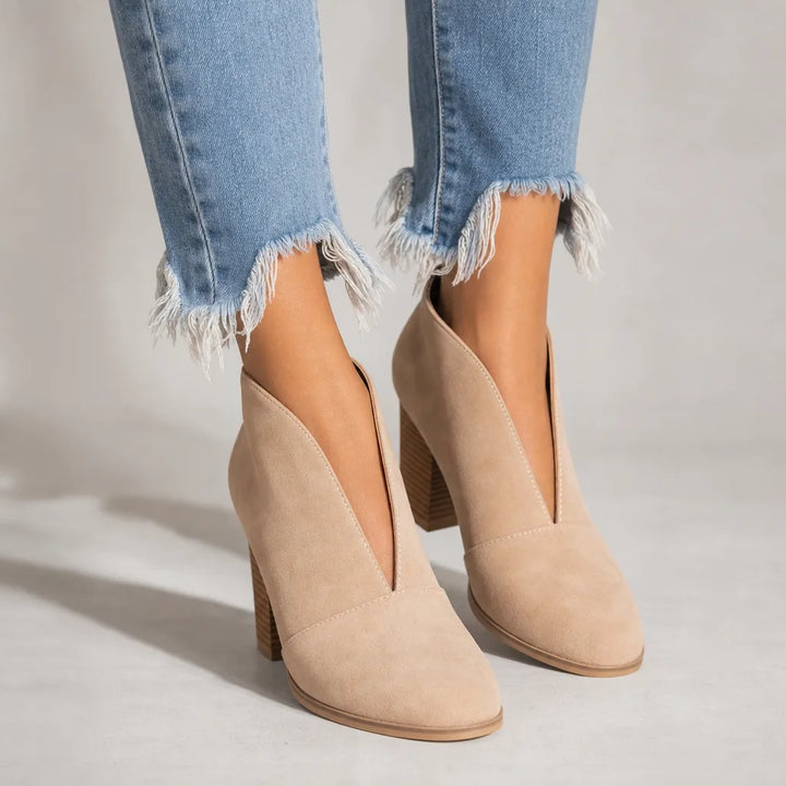 Women's Fall Ankle Booties - Low Block Heel Lea