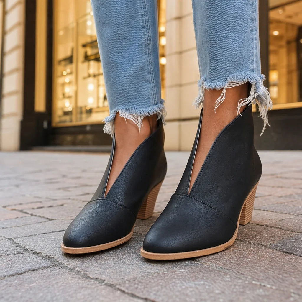 Women's Fall Ankle Booties - Low Block Heel Lea