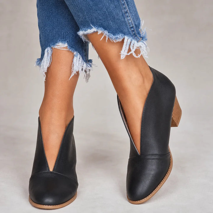 Women's Fall Ankle Booties - Low Block Heel Lea