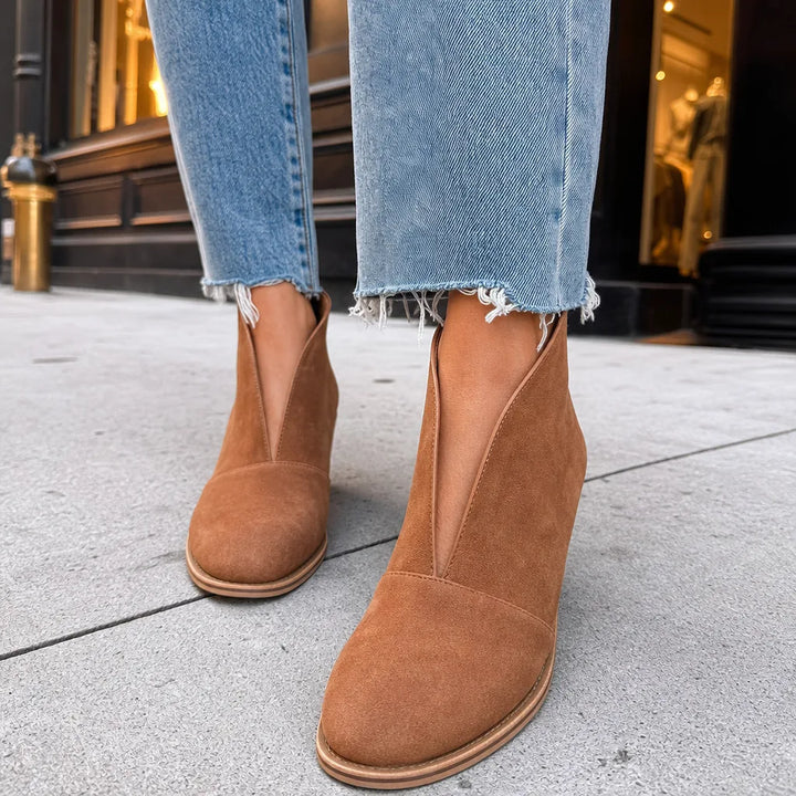 Women's Fall Ankle Booties - Low Block Heel Lea
