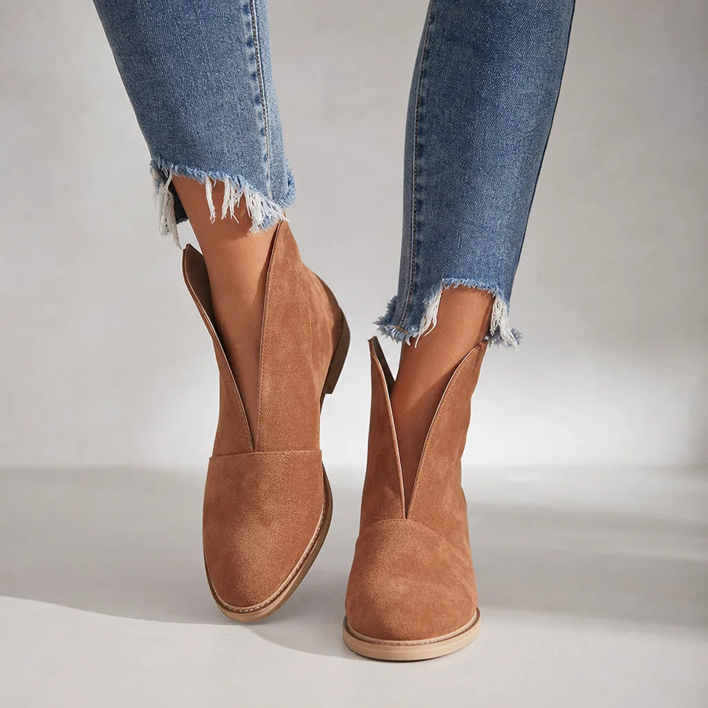Women's Fall Ankle Booties - Low Block Heel Lea