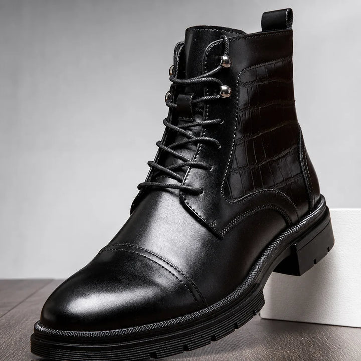 Men's Fall Leather Ankle Boots - Cap-Toe Cushioned Sole Boot