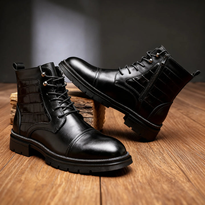 Men's Fall Leather Ankle Boots - Cap-Toe Cushioned Sole Boot