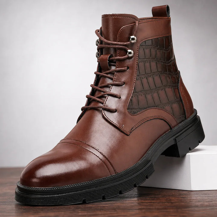 Men's Fall Leather Ankle Boots - Cap-Toe Cushioned Sole Boot