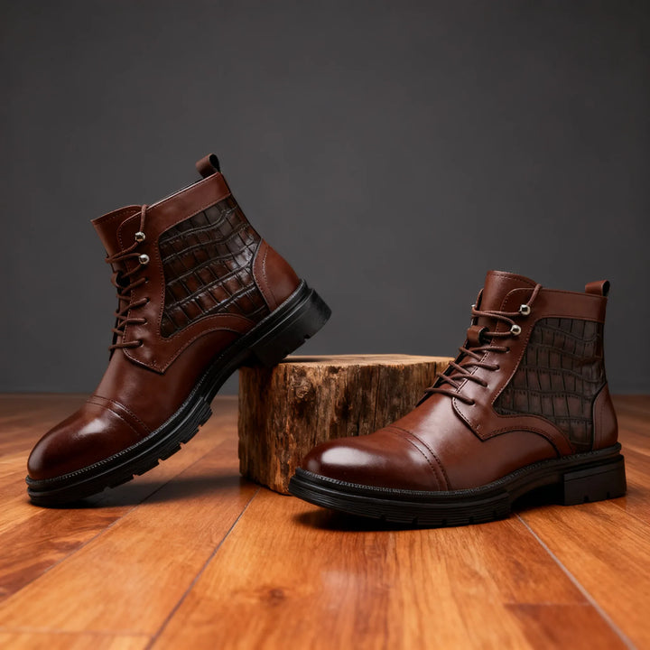 Men's Fall Leather Ankle Boots - Cap-Toe Cushioned Sole Boot