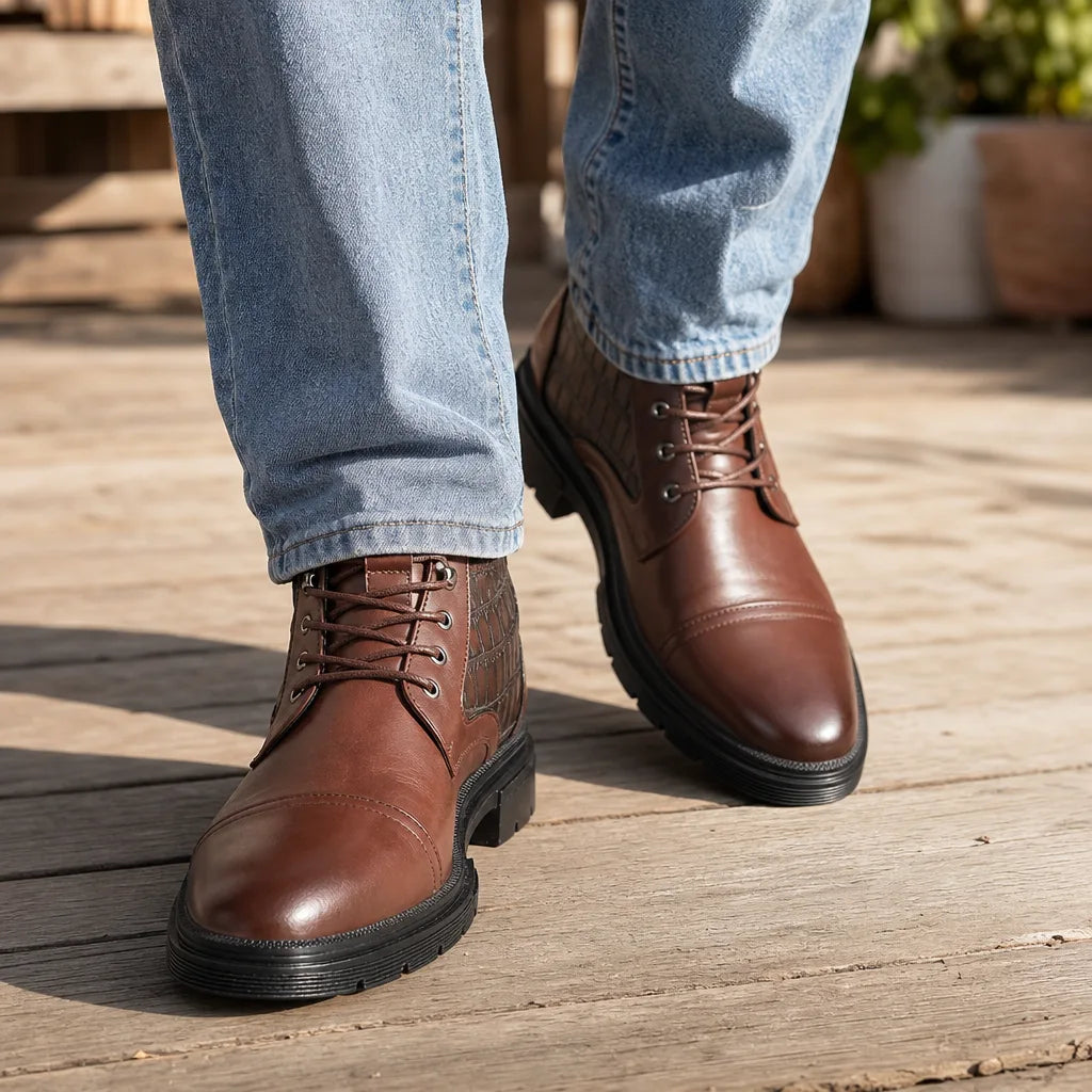 Men's Fall Leather Ankle Boots - Cap-Toe Cushioned Sole Boot