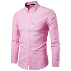 Men's Slim Long Sleeve Dress Shirt – Korean Style Plain Collection-HighTouch