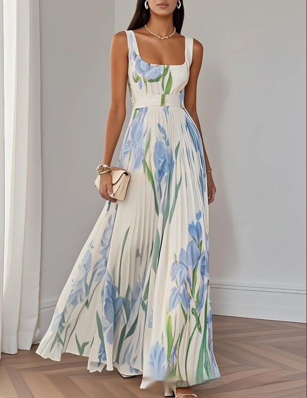 European And American Pleated Printing Dress-HighTouch