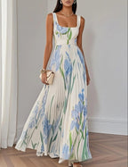European And American Pleated Printing Dress-HighTouch
