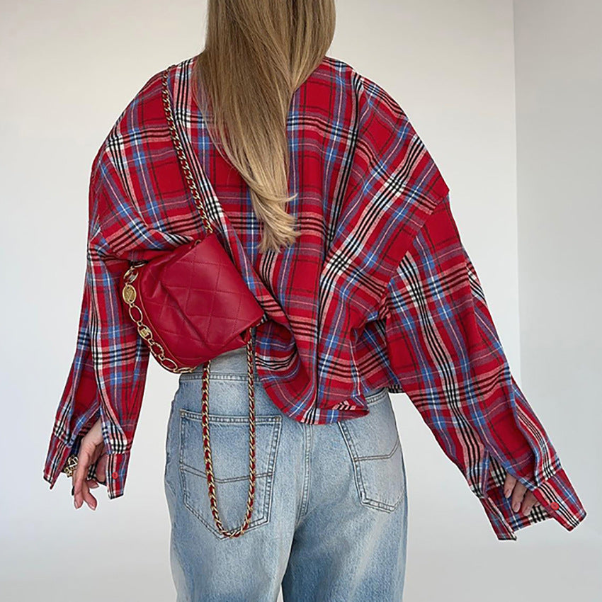 Women’s Plaid Cardigan Jacket – Street Fashion Style-HighTouch