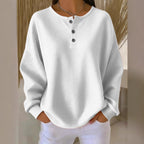 Waffle Knit Long Sleeve Button Top-HighTouch