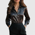 Fleur | Women's Leopard Print Long Sleeve Collared Blouse