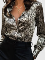 Fleur | Women's Leopard Print Long Sleeve Collared Blouse