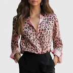 Fleur | Women's Leopard Print Long Sleeve Collared Blouse