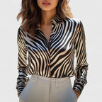 Fleur | Women's Leopard Print Long Sleeve Collared Blouse