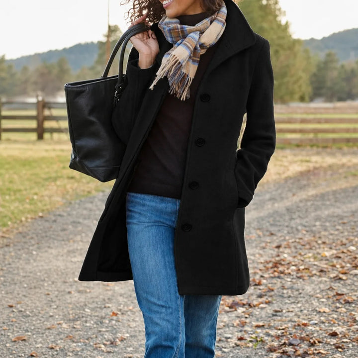 Flora Winter Wool Coat for Women Single Breasted Mid Length