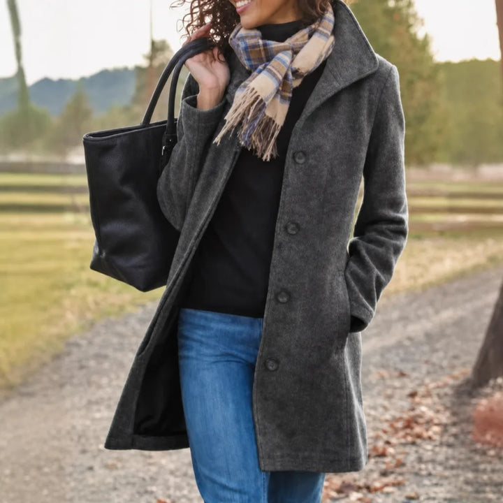 Flora Winter Wool Coat for Women Single Breasted Mid Length