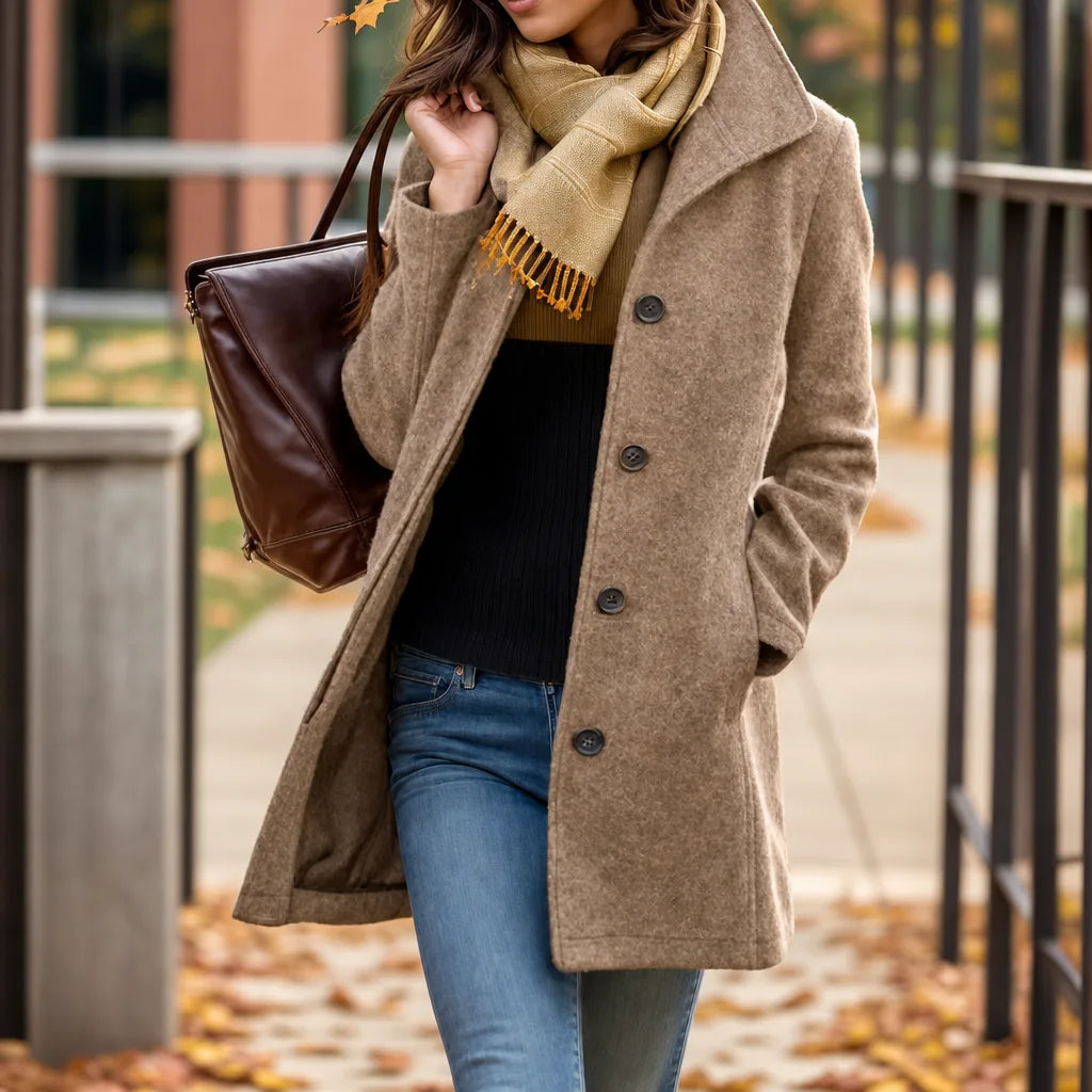 Flora Winter Wool Coat for Women Single Breasted Mid Length