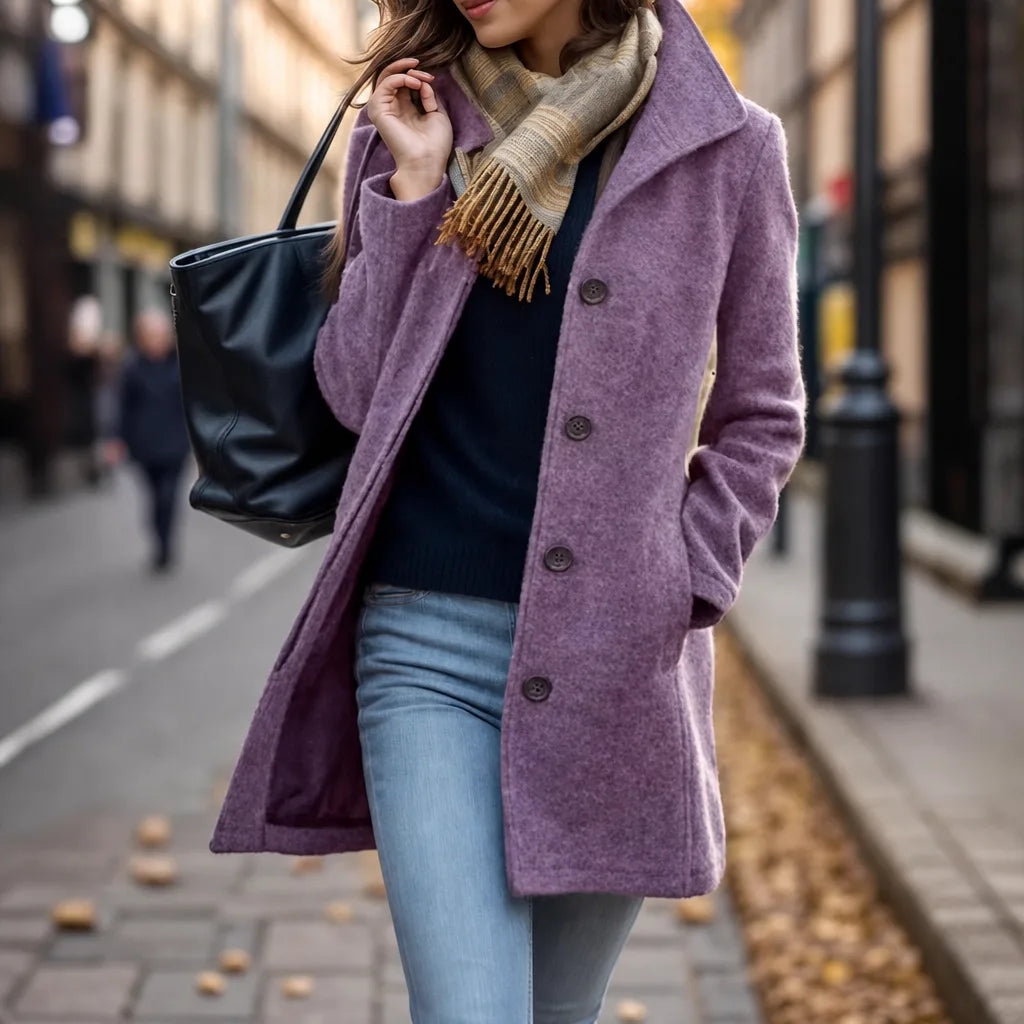 Flora Winter Wool Coat for Women Single Breasted Mid Length