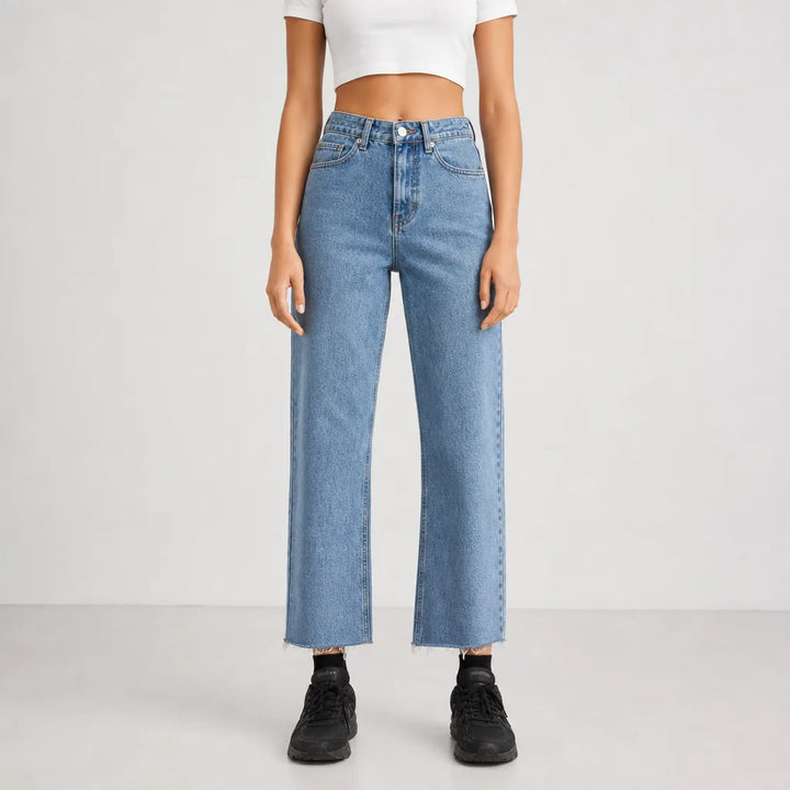 Women's High-Rise Wide-Leg Jeans - Faded Cropped Mom Jean
