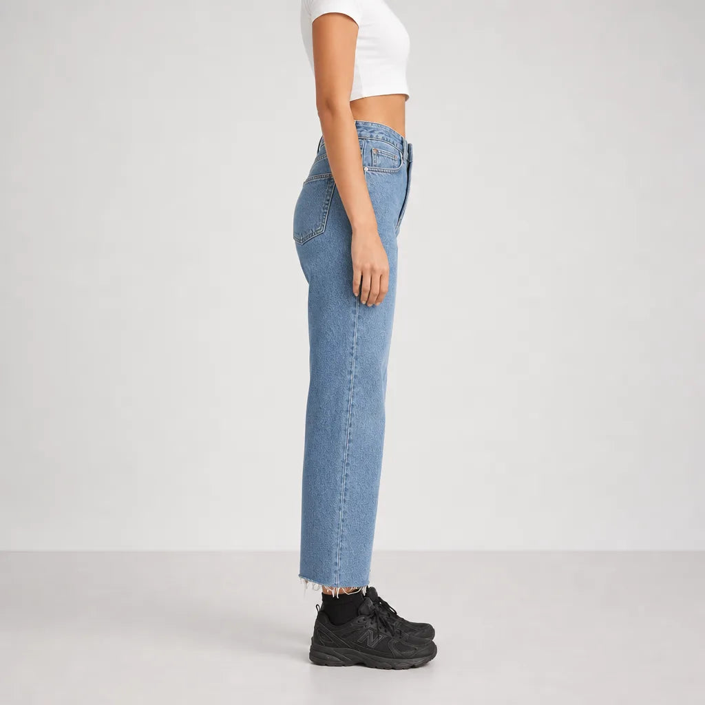 Women's High-Rise Wide-Leg Jeans - Faded Cropped Mom Jean