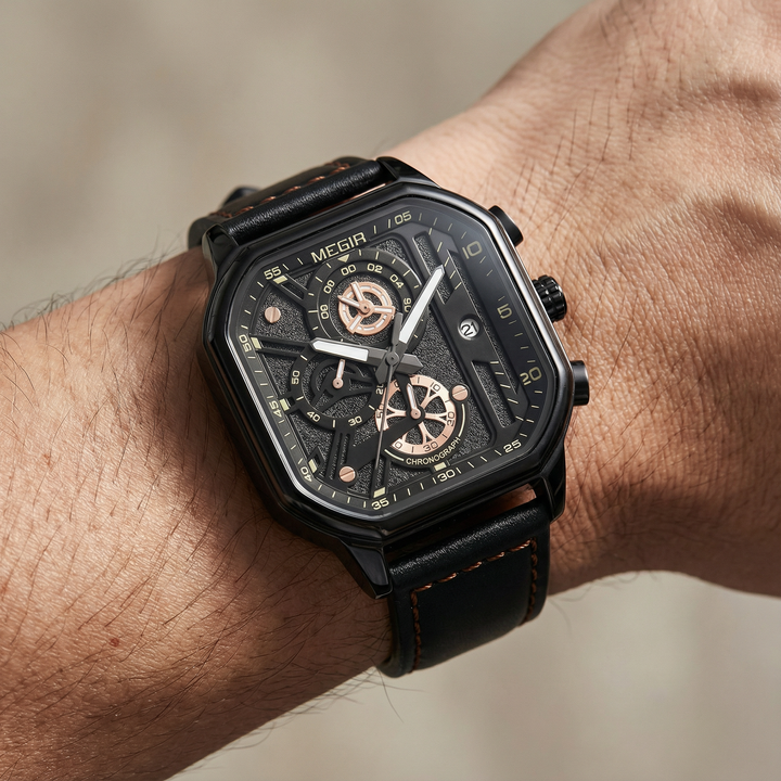 Men's Chronograph Leather Watch | Classic Analog Quartz Wristwatch