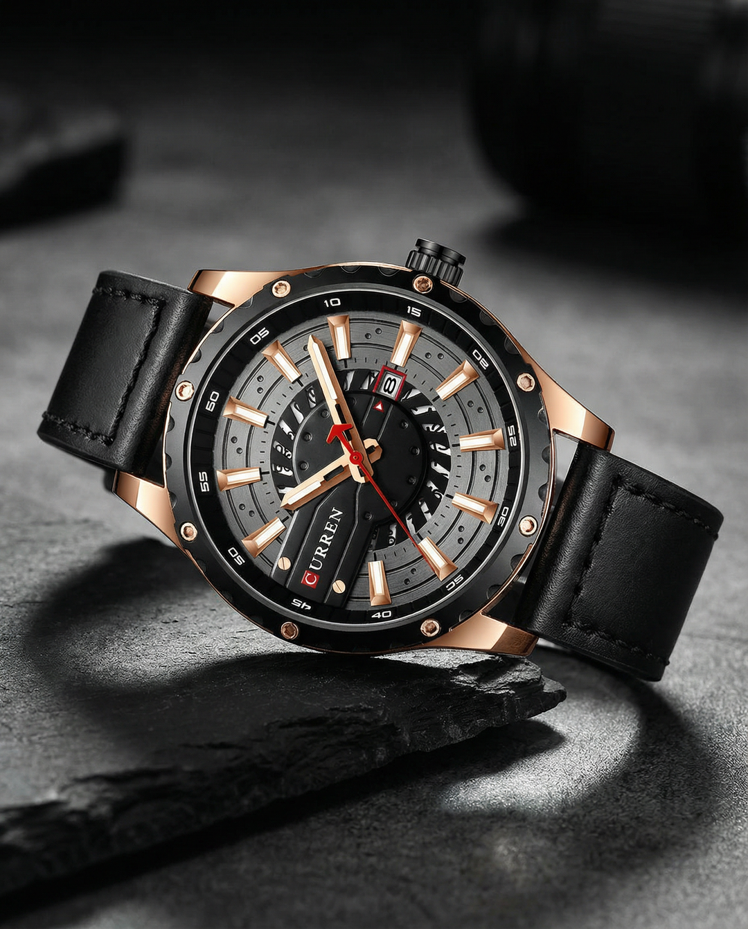 Men's Leather Strap Metal Case Watch | Classic Analog Quartz Timepiece