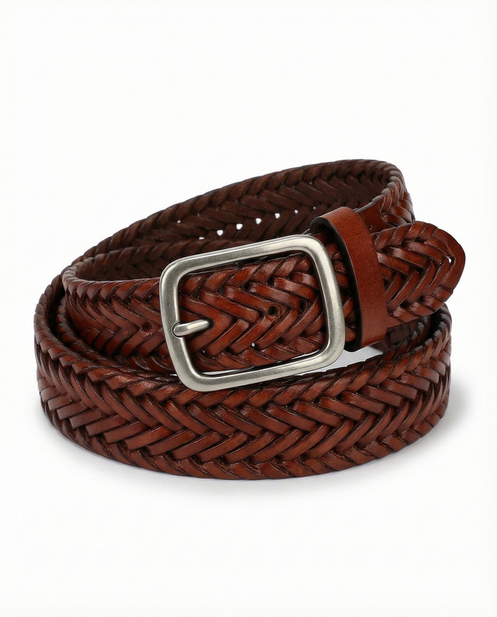 Men's Braided Leather Belt | Custom-Fit Woven Casual Dress Strap