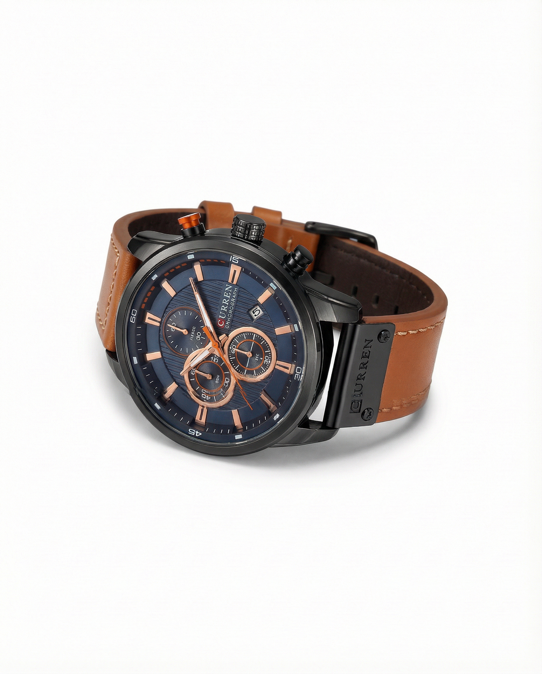 Men's Copper Chronograph Leather Watch | Luxury Analog Quartz Watch